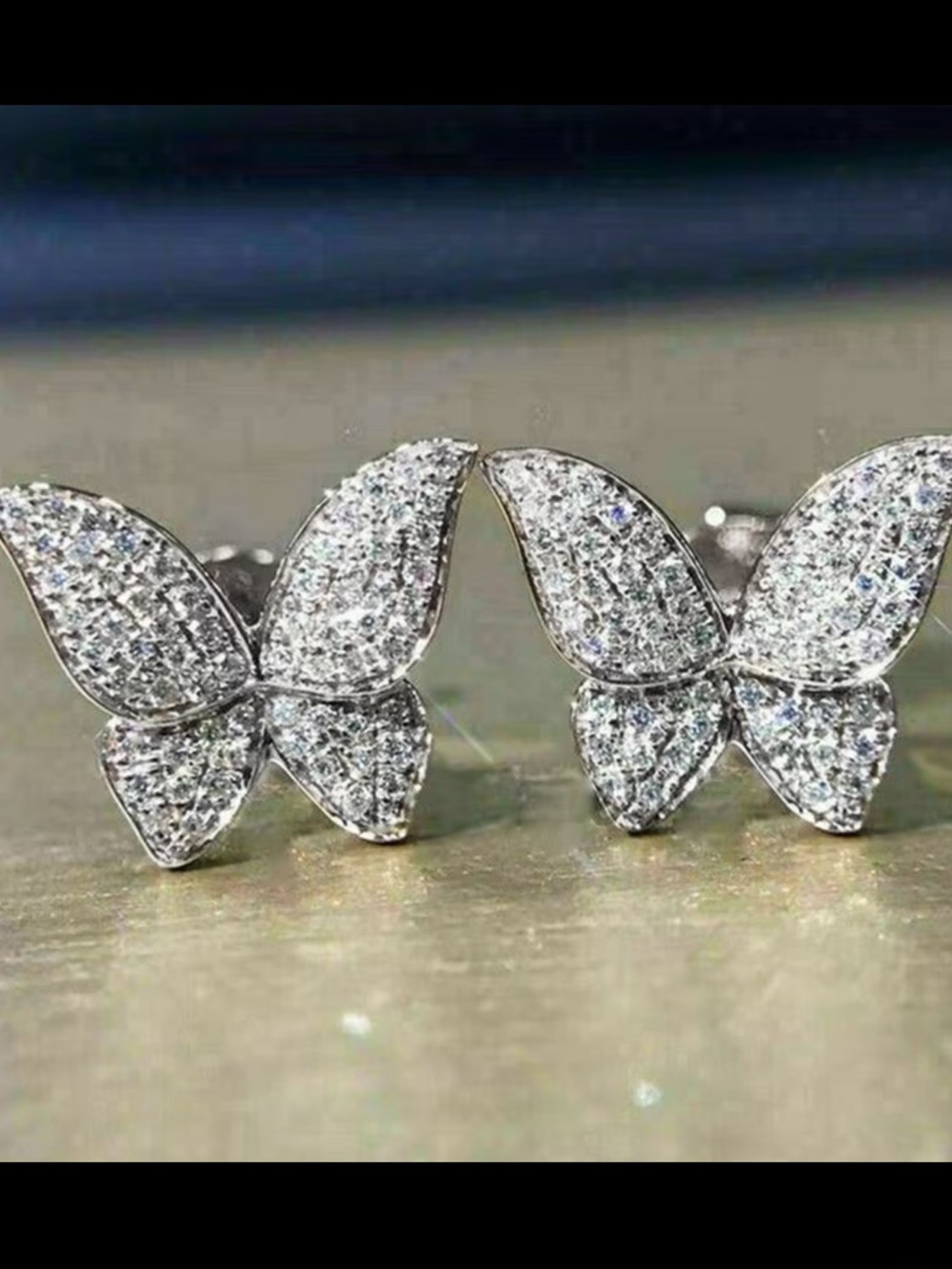 Affordable Fashion Finds Silver Butterfly Stud Earrings with White Stones